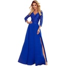 Numoco elegantné krajkové dlhé šaty s výstrihom 309-2 modré