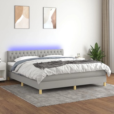 vidaXL Боксспринг легло с матрак и LED, светлосиво, 180x200 см, плат (3133973)