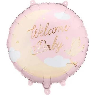Party Deco Фолиен балон „Welcome Baby, с луна - Розов (FB350-081J)