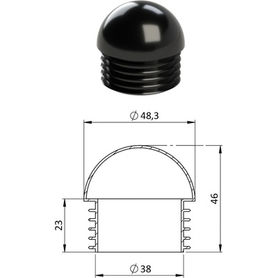 Vnitřní krytka polokulatá ø 48,3 mm, plastová, černá