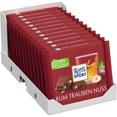 Ritter Sport mléčná s rumem rozinkami a oříšky 12 x 100 g