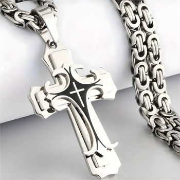 HARAHU Верижка с Кръст sb-38774 - Сребриста / Черна / 70см kp38774 (sb-38774)