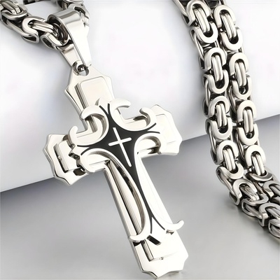 HARAHU Верижка с Кръст sb-38774 - Сребриста / Черна / 70см kp38774 (sb-38774)