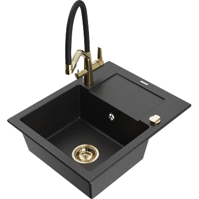 Mexen Enzo гранитна мивка с 1 отделение и отцедник и кухненски смесител Duo, черен/сребърен металик - 6506-73-671701-57-G (6506-73-671701-57-G)