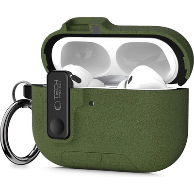Tech-Protect Твърд калъф с карабинер за слушалки Apple AirPods Pro 3 от Tech-Protect Slim Hook - Olive Green (5906302333271)