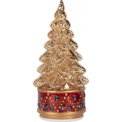 Clayre & Eef Skleněná vánoční dekorace stromeček s LED světlem zlatá – 12x27 cm