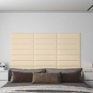 vidaXL Стенно табло за легло 12 бр. 60 x 15 cm Крем текстил (4008333)