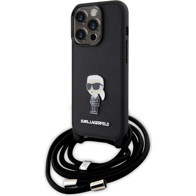 Karl Lagerfeld Saffiano crossbody kryt na iPhone 15 Pro KLHCP15LSASKNPSK - Monogram kovový odznak Karl KF2339625
