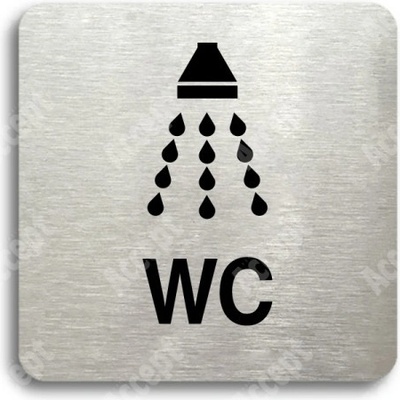 ACCEPT Piktogram sprcha, WC - stříbrná tabulka - černý tisk bez rámečku