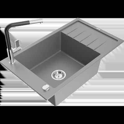 Elias гранитна мивка 1-коморова с отцедник и кухненски смесител Flora, сив - 6511-71-670401-07 (6511-71-670401-07)
