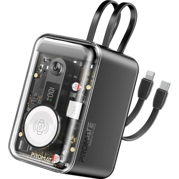 Promate Външна батерия ProMate, Mavrix-20. Black 20000mAh Power bank w/ built-in USB-C and Lightning Cable, 18W USB-A, 65WPD USB-C Input/Output, LED Display - Черна (6959144066134)