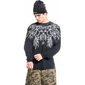 AFFLICTION мъжка тениска с дълъг ръкав AFFLICTION - SIESMIC EMPIRE - washed черно - A29643-BKLV