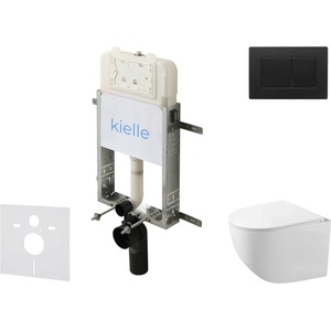 kielle Genesis New - Комплект структура за вграждане, компактна тоалетна чиния Gaia, Rimless, SoftClose седалка и бутон Gemini New III, черен мат 30528SZ90 (30528SZ90)