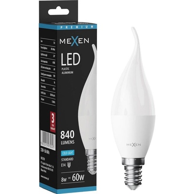 Mexen Nova LED крушка пламък E14, C37, 8W, Студена - 6500K, 840 lm - L106-E14-0865-01 (L106-E14-0865-01)