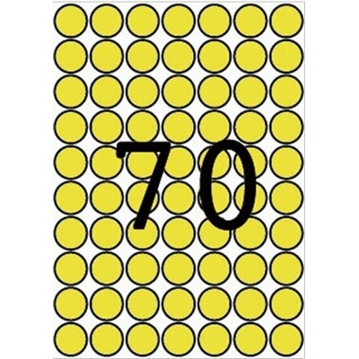 Etikety, okrúhle, priemer 19 mm, farebné, na liste formátu A5, APLI, žlté, 560 etikiet bal