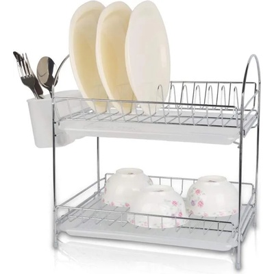 Rosberg Сушилник за съдове Rosberg R53000E, 34 см, С 2 тави, Поставка за прибори, Хром