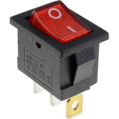 Kolískový vypínač obdĺžnikový s podsvietením, KCD1, 250V/6A Červená