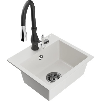 Mexen Milo гранитна мивка с 1 камера с кухненски смесител Savita, бял - 6505-20-672601-70 (6505-20-672601-70)
