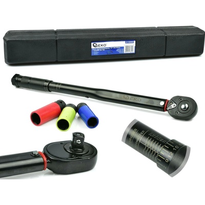 Geko momentový klíč 1/2" 28-210Nm + 3dílné alu nástavce Black HD G10068