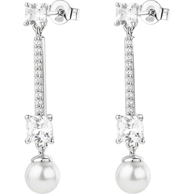 Brosway Visiace strieborné náušnice so syntetickou perlou Fancy Infinite White FIW175