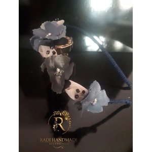 Radi handmade Диадема със сини цветя и екрю листа (094)