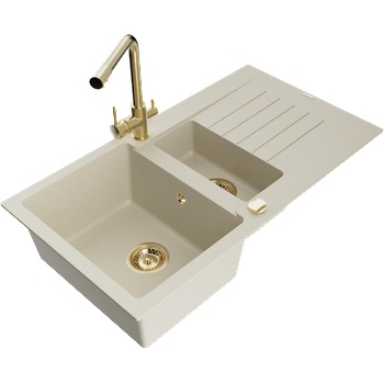 Mexen Matias гранитна мивка с 1, 5 отделения, отцедник и кухненски смесител Duero, бежов - 6502-69-671600-50 (6502-69-671600-50)