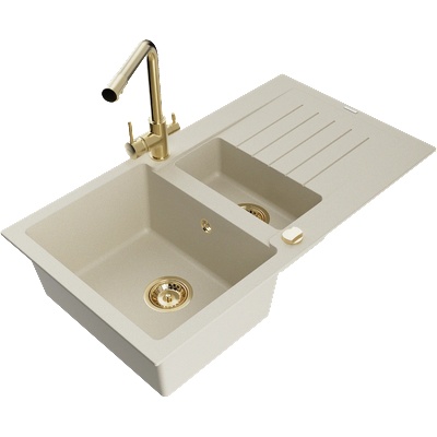Mexen Matias гранитна мивка с 1, 5 отделения, отцедник и кухненски смесител Duero, бежов - 6502-69-671600-50 (6502-69-671600-50)