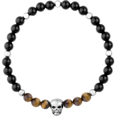 Manoki Pánský náramek Cristoval lebka tygří oko onyx X-BA1084A/21 Hnědá