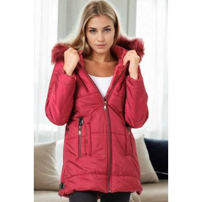 dewberry Z9668 WOMEN'S COAT-BURGUNDY biela tmavočervená
