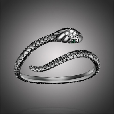 Grace Silver Jewellery Stříbrný prsten Graceful Snake Black stříbro had P SCR666 D 4 Černá nastavitelná
