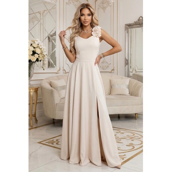 Numoco Елегантни вечерни макси рокли с цепка и рози - бежови numoco | Bezhov | ЖЕНИ | S