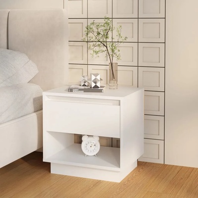 vidaXL Нощно шкафче, бяло, 45x34x44 см, инженерно дърво (809512)