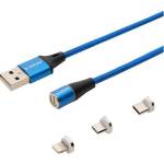 SAVIO 3-в-1 магнитен кабел за данни, Lightning/Type-C/Micro-USB, 2 метра, син (CL-157) (CL-157)