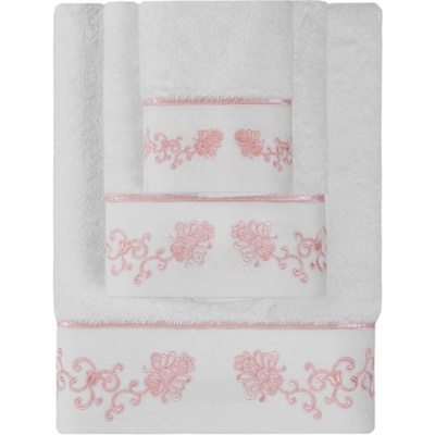 Soft Cotton malý uterák Diara 30 x 50 cm biela / ružová výšivka