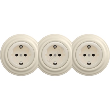 Kliklap - Тройна ретро домашна розетка с рамка SCHUKO 230V бежова (KA0136B)