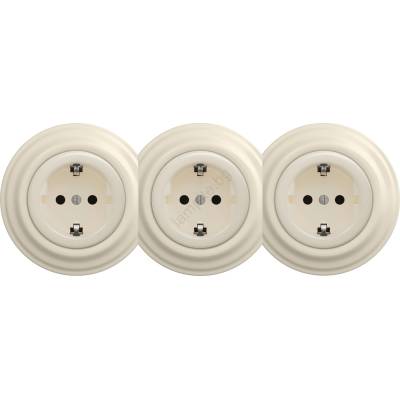 Kliklap - Тройна ретро домашна розетка с рамка SCHUKO 230V бежова (KA0136B)