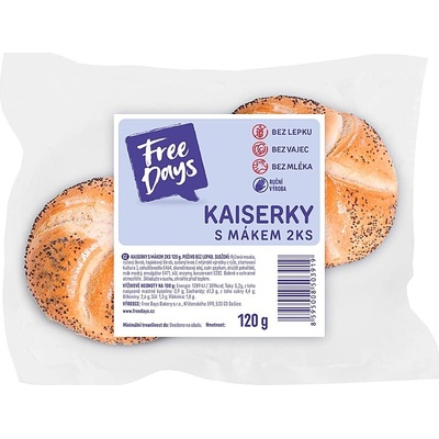 AMARANTH Bezlepkové kaiserky s mákem 2 ks 120 g