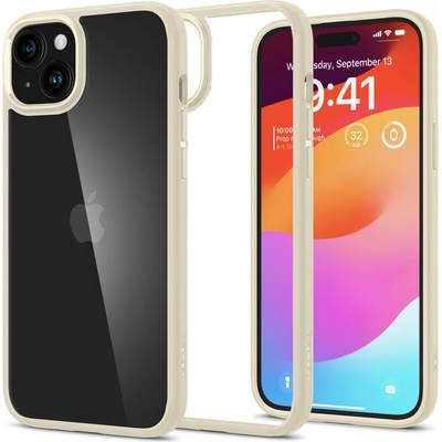 Spigen Кейс Spigen Ultra Hybrid за iPhone 15 Plus, прозрачен, с бежова рамка (8809896749978)
