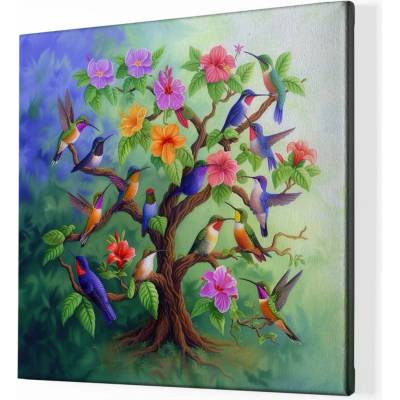 Obraz na plátně - Strom života Kolibřík v harmonii FeelHappy.cz Vyberte rozměr obrazu (šířka x výška): 40 x 40 cm