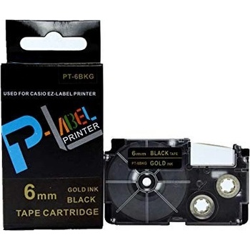 Pro Casio Съвместима лента с Casio XR-6BKG 6mm x 8m златен печат / черен фон (XR6BKG)