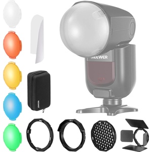 NEEWER Round Head Flash Accessory Kit for Z2 Z1 Speedlite, including protective door, grid, filters, dome diffuser, diffuser plate, bounce diffuser, GM-M1 (GM-M1)
