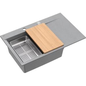 Quadron Вградена работна станция Quadron Josh 111, сиво Silver Stone - инокс, 78x50 см (HCQJ7850U5_BS_P2O) Мивка за вграждане