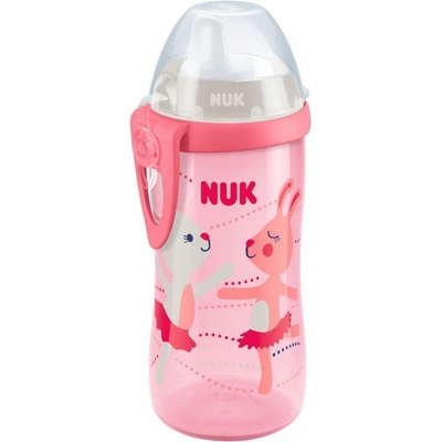 NUK first choice kiddy cup láhev růžová se zajíčky 300 ml