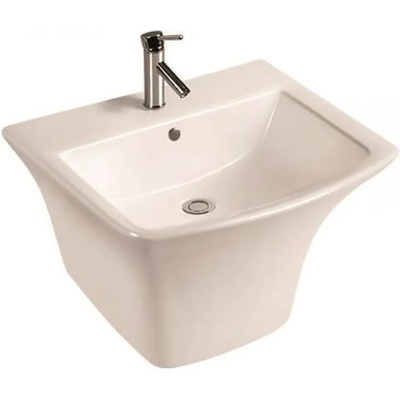 Inter Ceramic Мивка за баня ICC 5345MW, Inter Ceramic, с полуконзола, стенен монтаж, с отвор за смесител и преливник, порцелан, бял мат, 53x46x39см (5345MW)