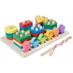 Mattel Wooden Educational Toy 2in1 for Kids 3+ Sensory Machine + Fish Lowing Game