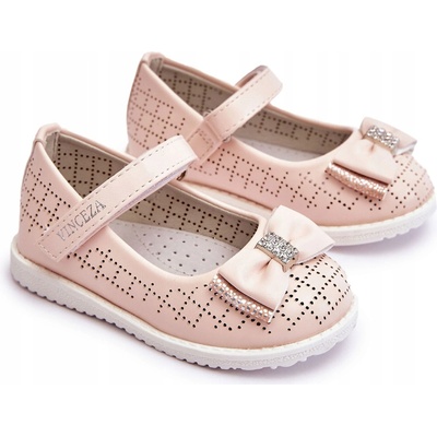 Detské kožené balerínky s mašľou ružové