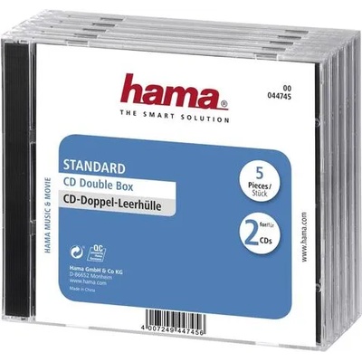 Hama Кутийка за CD/DVD HAMA Double Jewel Case, прозрачен/черен, 5 бр. в пакет (HAMA-44745)