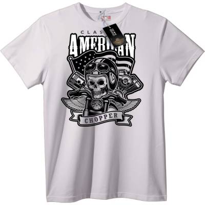 NOONEBRAND Американски Чопър Скъл Т-Шърт - 2XL, White
