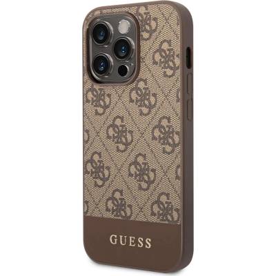 GUESS Гръб Guess 4G Stripe Case за iPhone 14 Pro - Кафяв (3666339088521)