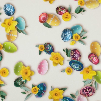 Dekoračná látka, veľkonočné vajíčka s narcismi, š.150